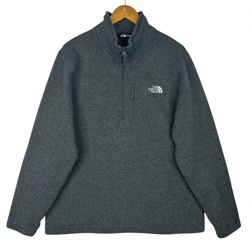 The North Face Mens L Gray‎ Sweater Fleece 1/4 Zip Pullover Jacket Outdoor